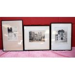 THREE SIGNED ETCHINGS "A LOWLAND STEAM" R.N. SNODGRASS, "THE GATEWAY ST. BARTHOLOMEUS HOSPITAL" W.A.