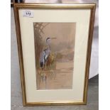 WATERCOLOUR, HERON, BEARING SIGNATURE ROLAND GREEN,