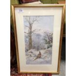 WATERCOLOUR, PHEASANTS IN THE SNOW, BEARING SIGNATURE ROLAND GREEN,