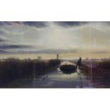 OIL ON CANVAS ' BROADLAND SCENE' BEARING SIGNATURE TONY GARNER.