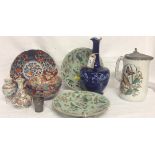 A COLLECTION OF ORIENTAL CERAMICS, 3 PIECES OF IMARI, TWO SMALL VASES,