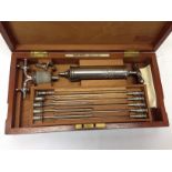 STAINLESS STEEL MEDICAL INJECTION SET IN IT'S ORIGINAL FITTED MAHOGANY BOX ,