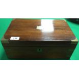 19TH CENTURY ROSEWOOD WRITING BOX WITH TOOLED LEATHER SLOP, BRASS MOUNTS,