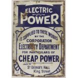 GREAT YARMOUTH INTEREST ENAMELLED SIGN 'ELECTRIC POWER' 51 X 34CM