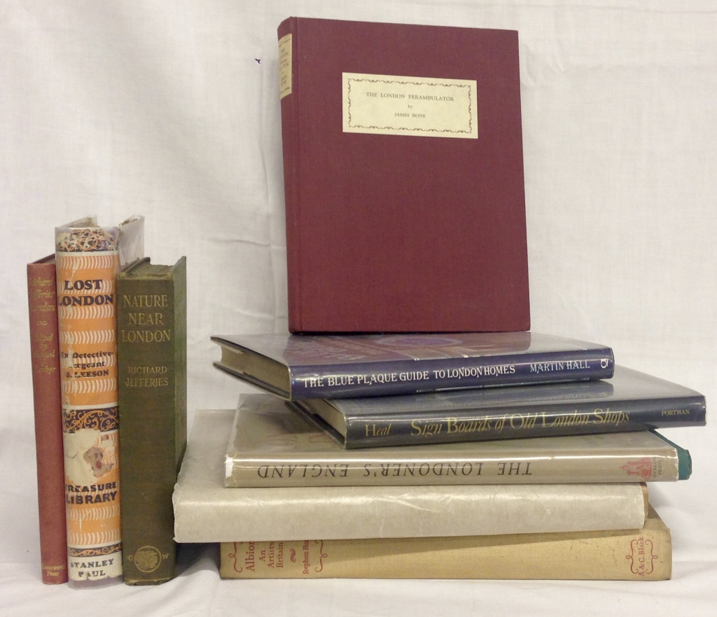 BOX OF BOOKS TO INCLUDE LONDON INTEREST ILLUSTRATIONS BY PENNELL AND BONE,