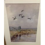 WATERCOLOUR, MALLARD AND MARSH GATE, BEARING SIGNATURE ROLAND GREEN, 35.