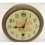 KNIGHTS CASTILE ADVERTISING CLOCK MARKED MADE IN U.S.A BY WATERBURY CLOCK CO. 14CM DIAL.