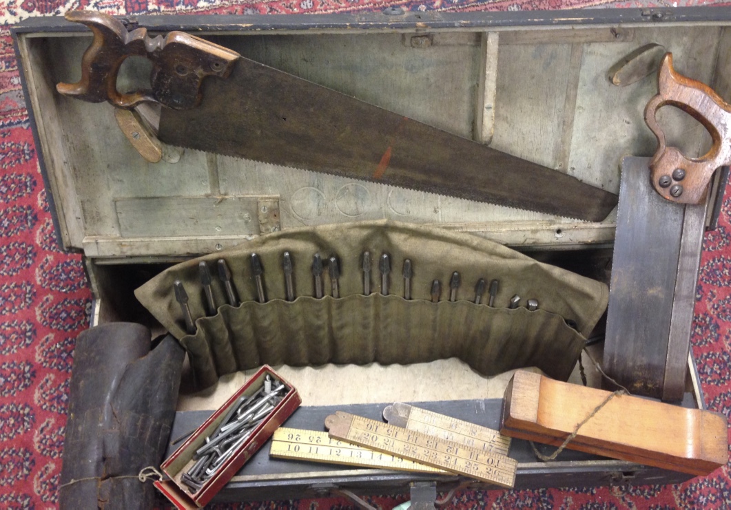 VINTAGE WOODEN TOOL CHEST AND CONTENTS