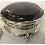 SILVER CIRCULAR TRINKET BOX WITH TORTOISE SHELL TYPE TOP BIRMINGHAM