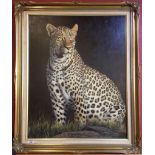 CONTEMPORARY OIL ON CANVAS 'LEOPARD' BEARING SIGNATURE A. PRESSMAN 61 X 76 CM.