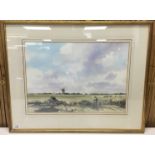 WATERCOLOUR ' RURAL BROADLAND VIEW WITH SAILING BOATS IN THE DISTANCE' BEARING SIGNATURE GRAHAM