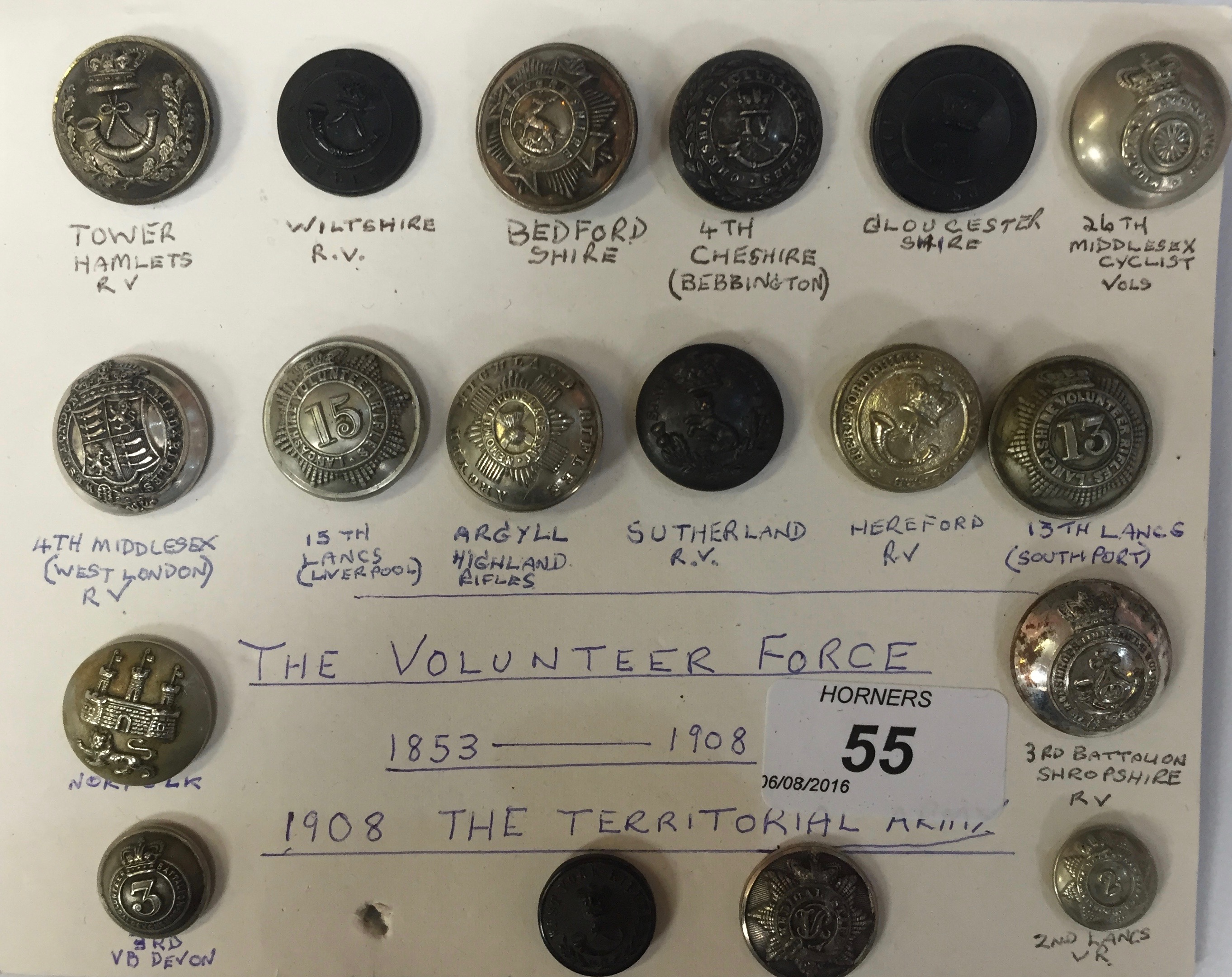 COLLECTION OF VOLUNTEERS FORCE BUTTONS 1853 - 1908