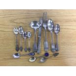 COLLECTION OF SILVER AND PLATED TEASPOONS BEARING VARIOUS REGIMENTAL CRESTS (8) CUTLERY BEARING