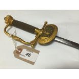 VICTORIAN COURT SWORD - GILT SWORD BEARING MONOGRAM OF QUEEN VICTORIA TO THE GUARD IN ASSOCIATED