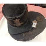 JAPANNED METAL HAT TIN CONTAINING VICTORIAN KENT VOLUNTEER RIFLES CAP