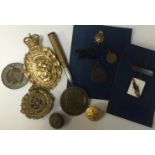 KING'S BODY GUARD BUTTON, ROYAL CANADIAN ENGINEERS BADGE, SURREY VOLUNTEERS ENAMEL MEDAL,