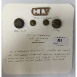 CITY IMPERIAL VOLUNTEERS (1900) SLOUCH HAT BADGE AND FOUR BUTTONS