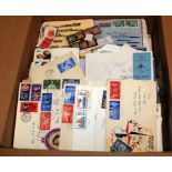 BOX OF LOOSE ALL WORLD, USA IN PACKETS, PHQ CARDS, COVERS, ETC.