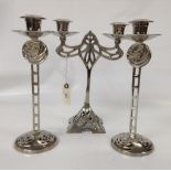 PAIR OF WMF STYLE CANDLE STICKS ALONG WITH 2 BRANCH WMF CANDELABRA