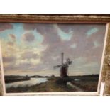 OIL ON CANVAS BROADLAND WINDMILL BEARING SIGNATURE C.M.