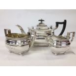 THREE PIECE SILVER TEASET (ENGRAVED WITH CREST) SHEFFIELD WALKER AND HALL