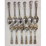 12 SILVER KINGS PATTERN TEA SPOONS, RUBBED MAKERS' MARKS,