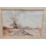 WATERCOLOUR, "MARSHLAND DYKE" BEARING SIGNATURE KEITH JOHNSON,