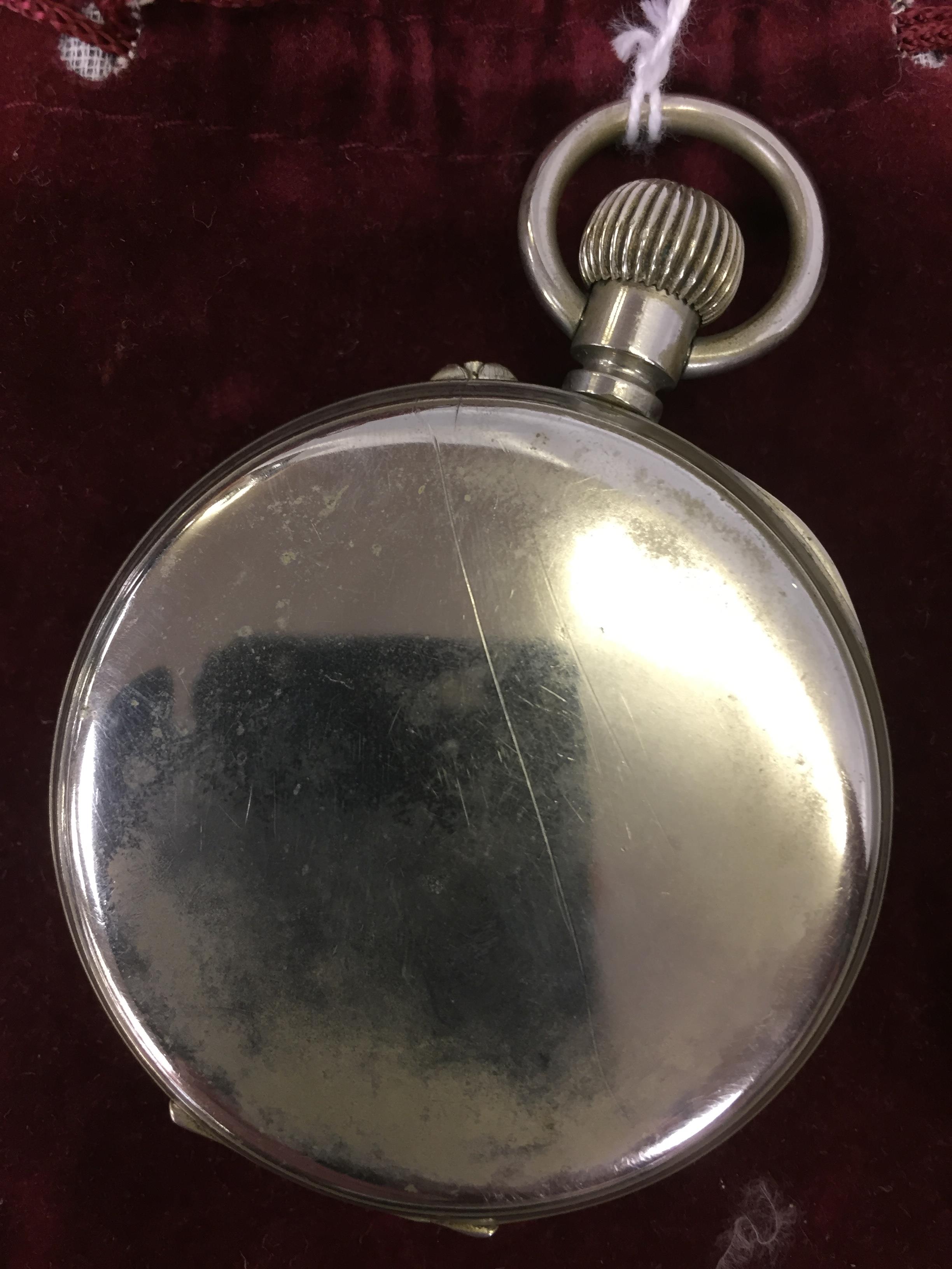 ANTIQUE OVERSIZE NICKEL CASED POCKET WATCH, BUTTON WIND, WHITE ENAMEL DIAL WITH ROMAN NUMERALS, - Image 2 of 2