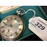 MID VICTORIAN SILVER POCKET WATCH, KEY WIND WITH SILVERED DIAL,