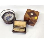 INLAID TEA CADDY, SMALL GENTS GROOMING SET BOXED,