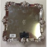 SILVER ENGRAVED TRAY OF SQUARE FORM, 30 X 30 CM WITH SCROLL DECORATION,