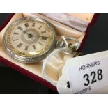 SILVER CASED POCKET/FOB WATCH HALLMARKED LONDON 1882 ORNATE ENGRAVED CASE WITH SILVERED DIAL,