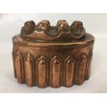 COPPER JELLY MOULD TIN LINED OF TRADITIONAL OVAL FORM MARKED C.M.