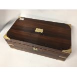 GEORGIAN CAMPAIGN WRITING BOX IN ROSEWOOD WITH BRASS CORNER PIECES,