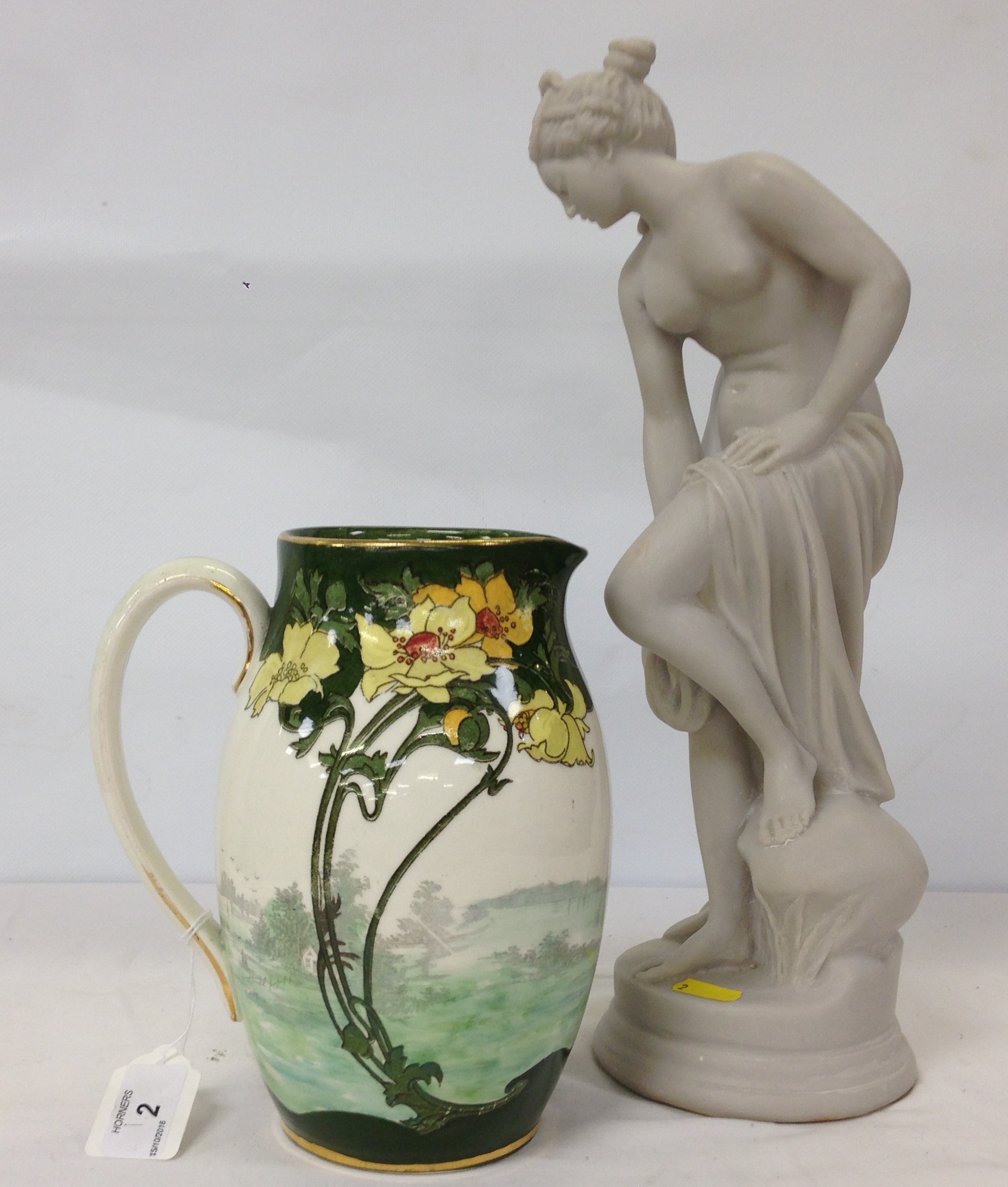 ROYAL DOULTON JUG AND ALABASTER CLASSICAL FEMALE NUDE FIGURE