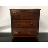 VICTORIAN MINIATURE CHEST OF THREE DRAWERS,