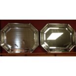 A PAIR OF LATE VICTORIAN OCTAGONAL MIRRORS WITH APPLIED MIRRORED FRAME WITH DECORATIVE ETCHING