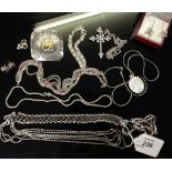 COLLECTION OF SILVER JEWELLERY, BRACELETS, RING, BROOCH, CHAINS,