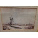 WATERCOLOUR BROADLAND WINTER SCENE, WITH WINDMILL BEARING SIGNATURE KEITH JOHNSON,