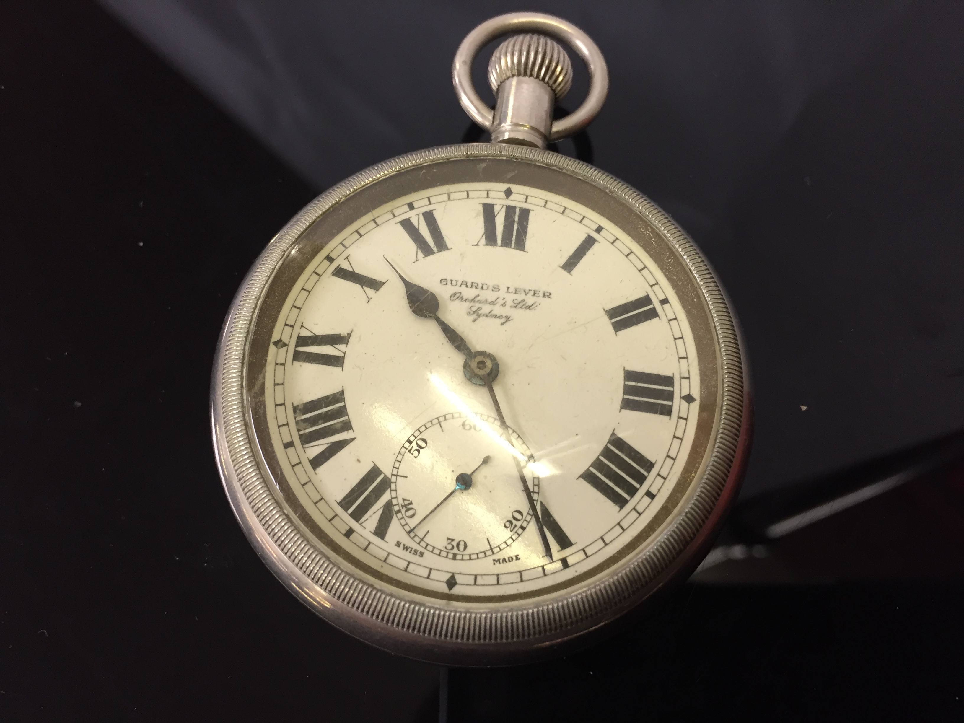 SWISS MOVEMENT 7 JEWEL POCKET WATCH NICKEL CASE WITH SCREW BACK.