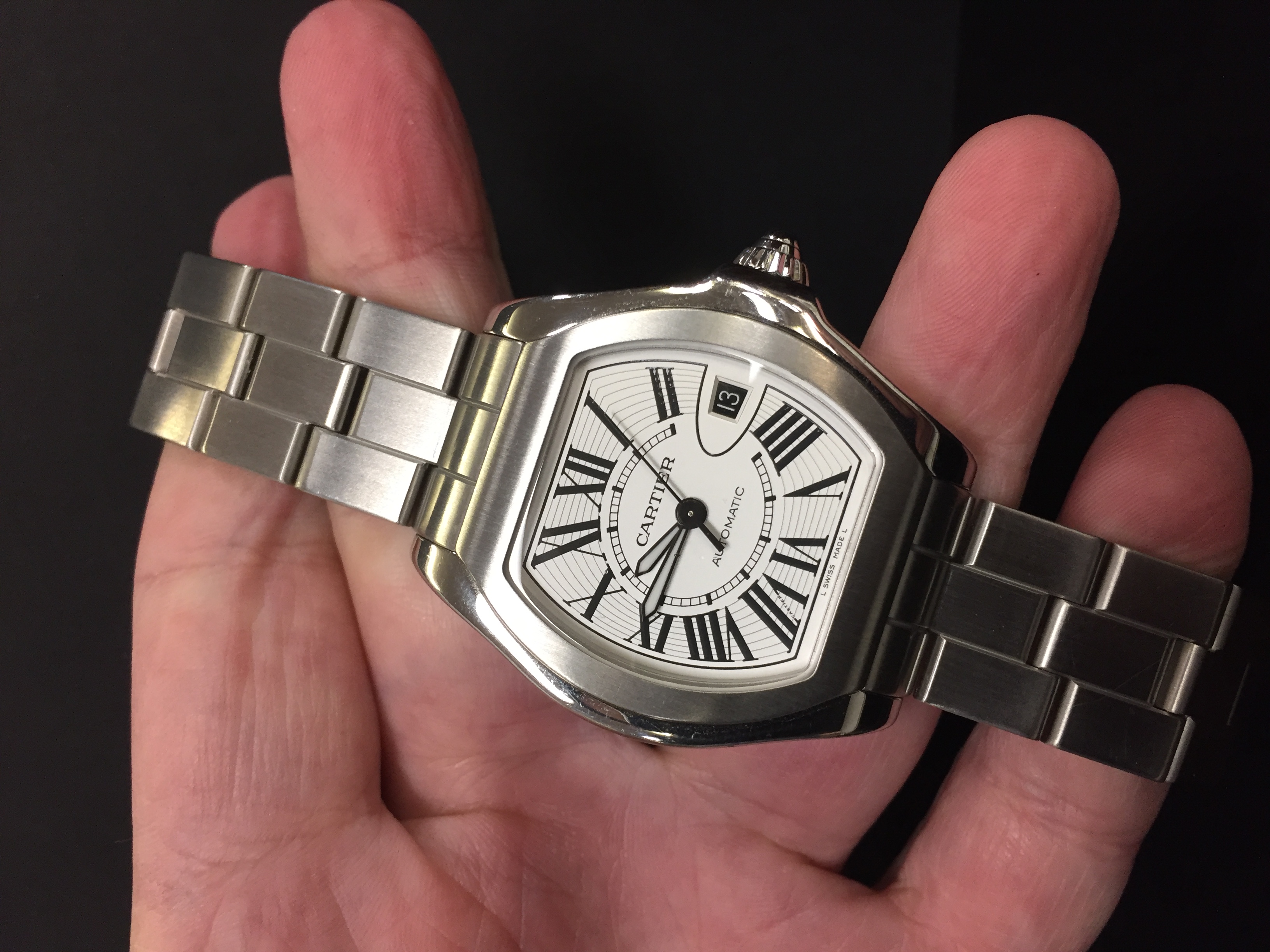 A GENTLEMAN'S CARTIER AUTOMATIC STAINLESS STEEL ROADSTER, SILVER DIAL, - Image 3 of 3