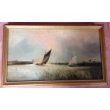 PAIR OF OIL ON BOARD BROADLAND SAILING WHERRYS,