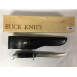 BOXED "BUCK" SHEATH KNIFE IN LEATHER SHEATH