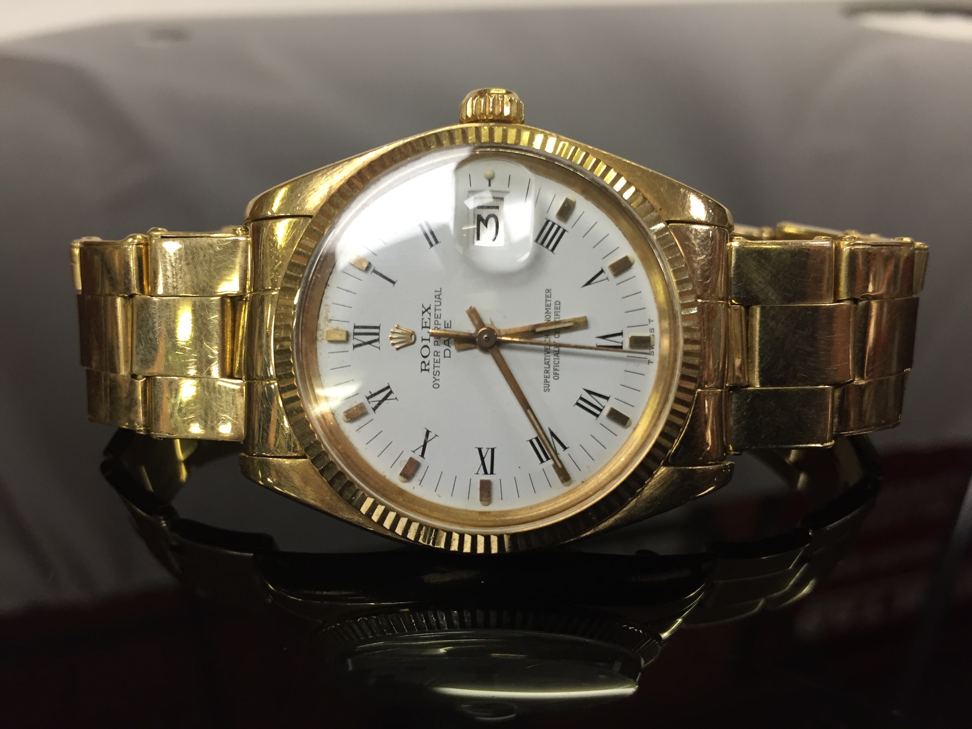 ROLEX 18CT GOLD OYSTER PERPETUAL DATE JUST GENTS WRIST WATCH,