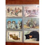 A COLLECTION OF CAT POSTCARDS ON PLASTIC LEAVES, FEW BETTER ART TYPES, THIELE, ELLAM ETC.