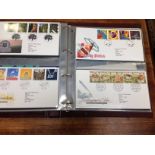 BOX OF VARIOUS IN FOUR ALBUMS AND LOOSE, GB FDC ETC.