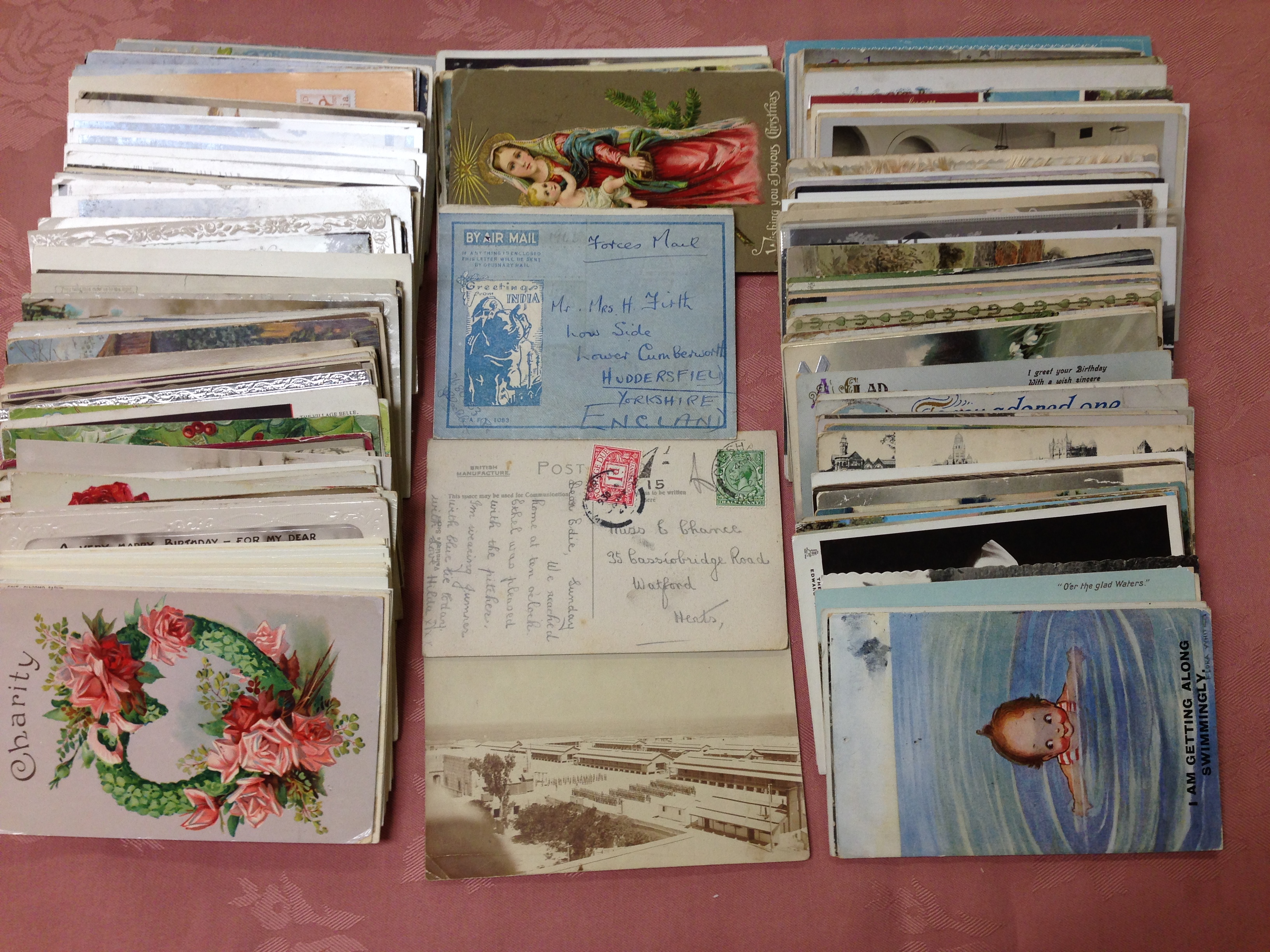 BOX OF SUBJECT AND OVERSEAS POSTCARDS, EGYPT 1922 MILITARY CAMP RP, GREETINGS, SOCIAL HISTORY,