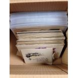 BOX WITH A COLLECTION JAPAN POSTCARDS (65) MANY BEING POSTALLY USED,