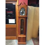 A REPRODUCTION EMPERON GERMAN LONG CASE CLOCK WITH MOONPHASE DIAL AND YEW FINISH CASE