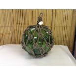 LARGE GREEN GLASS FLOAT IN ROPE NET